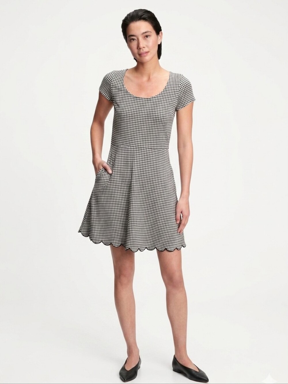 Gap Gingham Fit & Flare Mini Dress Navy White 4 S M